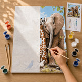 Savanna Friends Paint by Numbers Kit: before and after: numbered canvas and hand painted result