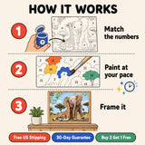 Savanna Friends Paint by Numbers Kit: how paint by numbers works step by step