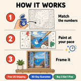 Sea Through the Window Paint by Numbers Kit: how paint by numbers works step by step