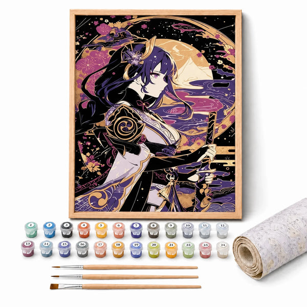 Shogun Purple Gold Paint by Numbers Kit: complete kit with framed artwork, numbered paint pots and brushes