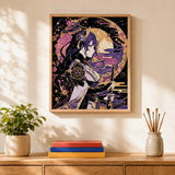Shogun Purple Gold Paint by Numbers Kit: finished canvas displayed in a living room