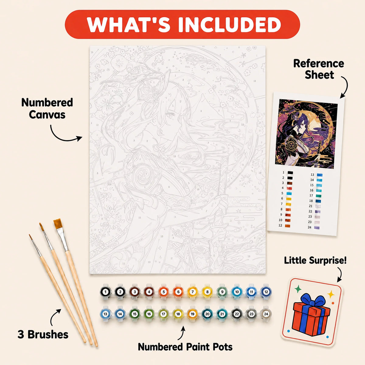 Shogun Purple Gold Paint by Numbers Kit: everything included in the kit