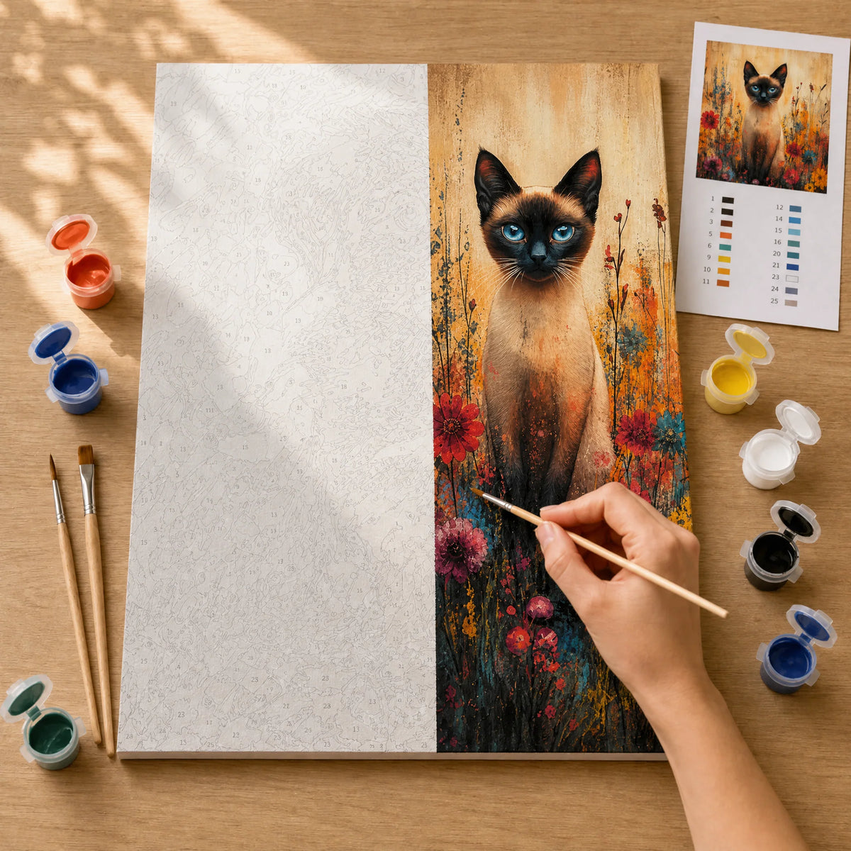 Siamese in Wildflowers Paint by Numbers Kit — 3
