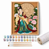 Silk and Peonies Paint by Numbers Kit: complete kit with framed artwork, numbered paint pots and brushes