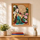 Silk and Peonies Paint by Numbers Kit: finished canvas displayed in a living room