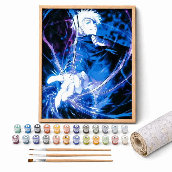 Sorcerer Lightning Paint by Numbers Kit: complete kit with framed artwork, numbered paint pots and brushes