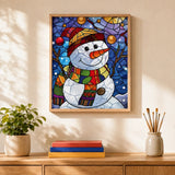 Stained Glass Snowman Paint by Numbers Kit: finished canvas displayed in a living room