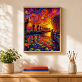 Starry Bridge Paint by Numbers Kit: finished canvas displayed in a living room