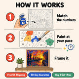 Starry Bridge Paint by Numbers Kit: how paint by numbers works step by step