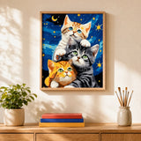 Starry Night Kittens Paint by Numbers Kit: finished canvas displayed in a living room