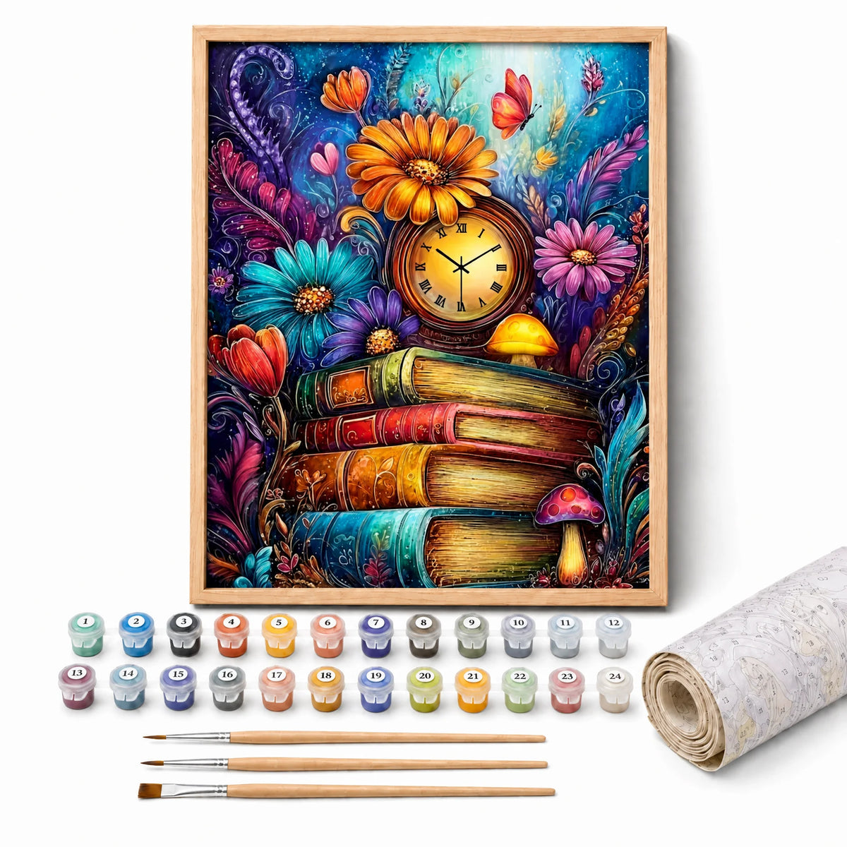 Storybook Hours Paint by Numbers Kit: complete kit with framed artwork, numbered paint pots and brushes