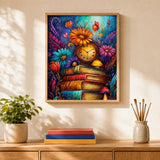 Storybook Hours Paint by Numbers Kit: finished canvas displayed in a living room