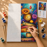 Storybook Hours Paint by Numbers Kit: before and after: numbered canvas and hand painted result