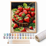 Strawberry Basket Paint by Numbers Kit: complete kit with framed artwork, numbered paint pots and brushes