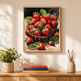 Strawberry Basket Paint by Numbers Kit: finished canvas displayed in a living room