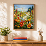 Summer Meadow Paint by Numbers Kit: finished canvas displayed in a living room