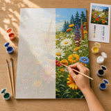 Summer Meadow Paint by Numbers Kit: before and after: numbered canvas and hand painted result