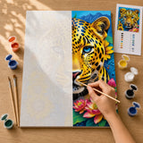 Sunflower Leopard Paint by Numbers Kit: before and after: numbered canvas and hand painted result