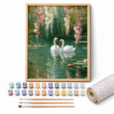 Swan Lake Paint by Numbers Kit: complete kit with framed artwork, numbered paint pots and brushes