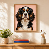 Sweet Cavalier Paint by Numbers Kit: finished canvas displayed in a living room