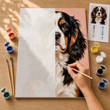 Sweet Cavalier Paint by Numbers Kit: before and after: numbered canvas and hand painted result