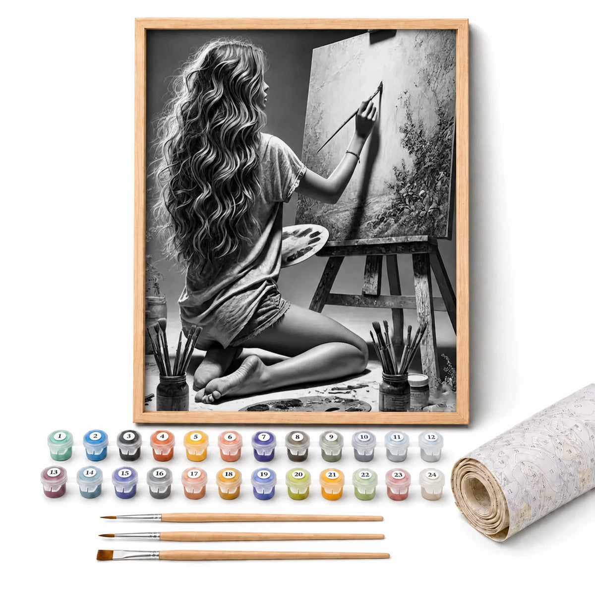 The Artist Paint by Numbers Kit: complete kit with framed artwork, numbered paint pots and brushes
