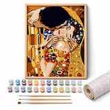 The Golden Kiss Paint by Numbers Kit: complete kit with framed artwork, numbered paint pots and brushes