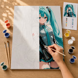 Turquoise Idol Paint by Numbers Kit: before and after: numbered canvas and hand painted result