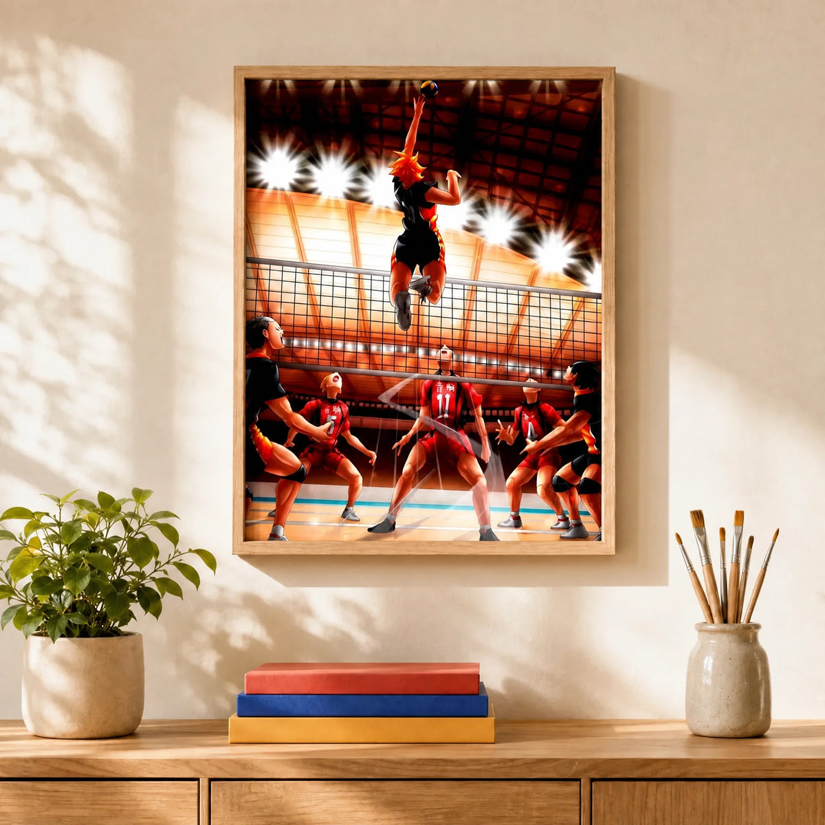 Volleyball Ace Paint by Numbers Kit: finished canvas displayed in a living room