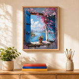 Window on the Bay Paint by Numbers Kit: finished canvas displayed in a living room