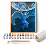 Winged Street Art Paint by Numbers Kit: complete kit with framed artwork, numbered paint pots and brushes