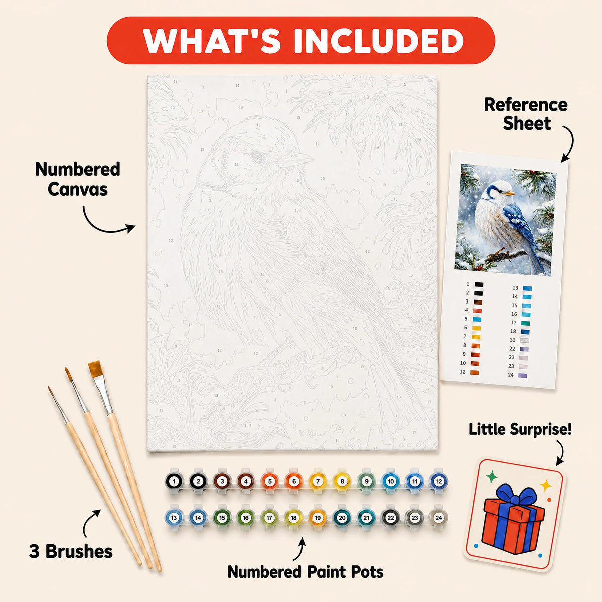 Winter Blue Jay Paint by Numbers Kit — 5