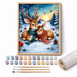 Winter Deer Cuddle Paint by Numbers Kit: complete kit with framed artwork, numbered paint pots and brushes