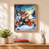 Winter Deer Cuddle Paint by Numbers Kit: finished canvas displayed in a living room