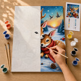 Winter Deer Cuddle Paint by Numbers Kit: before and after: numbered canvas and hand painted result