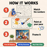 Winter Deer Cuddle Paint by Numbers Kit: how paint by numbers works step by step