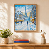 Winter Paris Paint by Numbers Kit: finished canvas displayed in a living room
