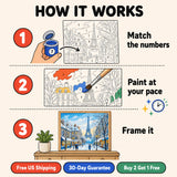 Winter Paris Paint by Numbers Kit: how paint by numbers works step by step