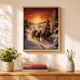 Winter Sleigh Ride Paint by Numbers Kit: finished canvas displayed in a living room