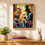 Wonderland Tea Party Paint by Numbers Kit: finished canvas displayed in a living room
